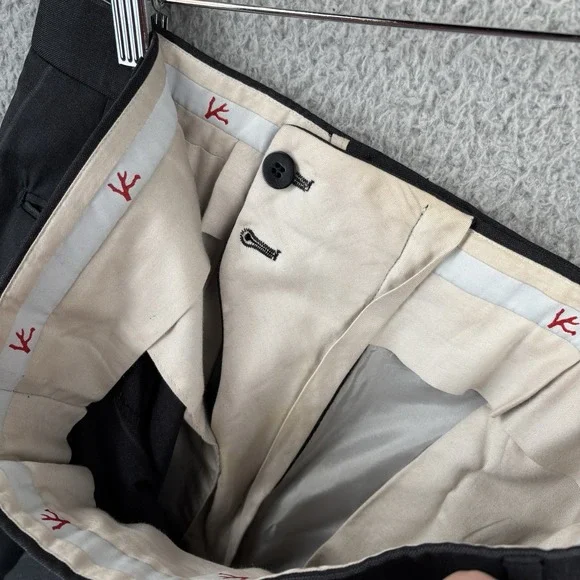 ISAIA Napoli Flat Front Dress Pants Men's 32x28 Black Chalk Stripe Made Italy - Picture 7 of 9